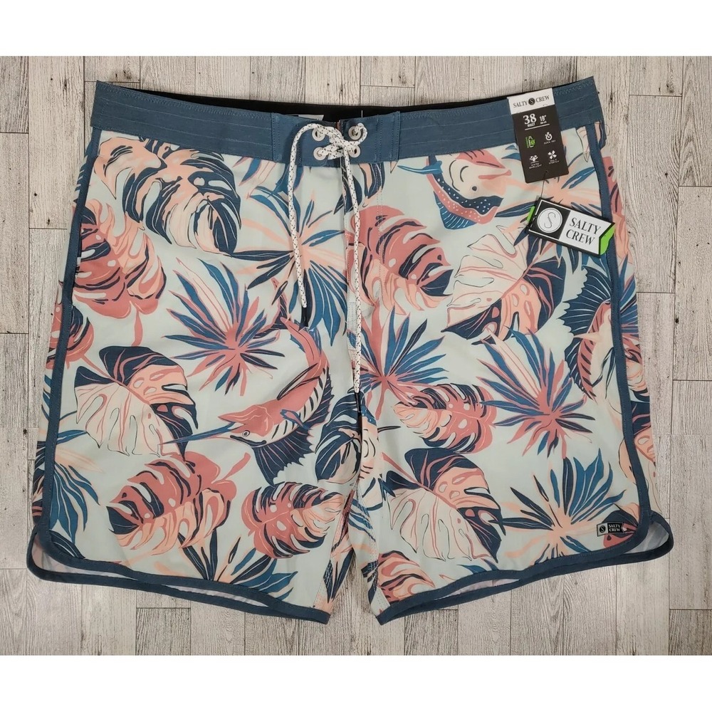 Salty Crew Men's Boardshorts Size 38 Swim Shorts Leaf Print Quick Dry NEW